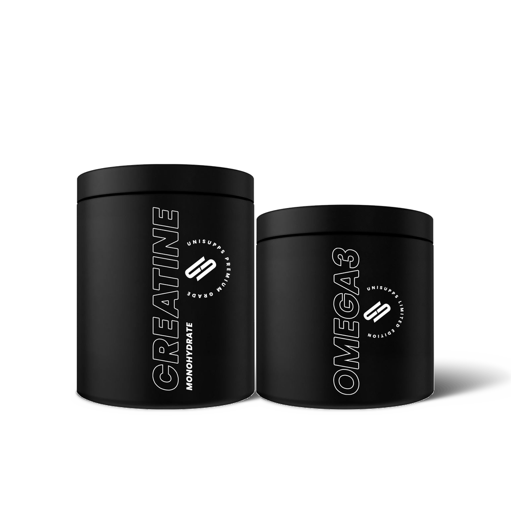 UNISUPPS Creatine und Omega 3 Daily Essentials Bundle auf weissem Hintergrund