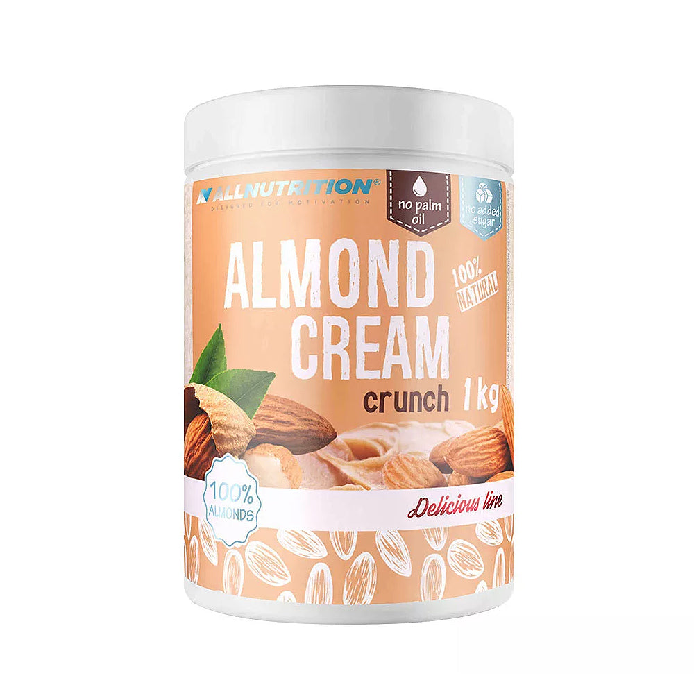 Allnutrition Mandelcreme 1000g Glas ohne Zuckerzusatz palmölfrei weisser Hintergrund