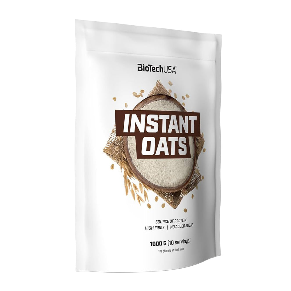 BioTechUSA Instant Oats 1000g Beutel Haferbrei zuckerarm pflanzlich weisser Hintergrund