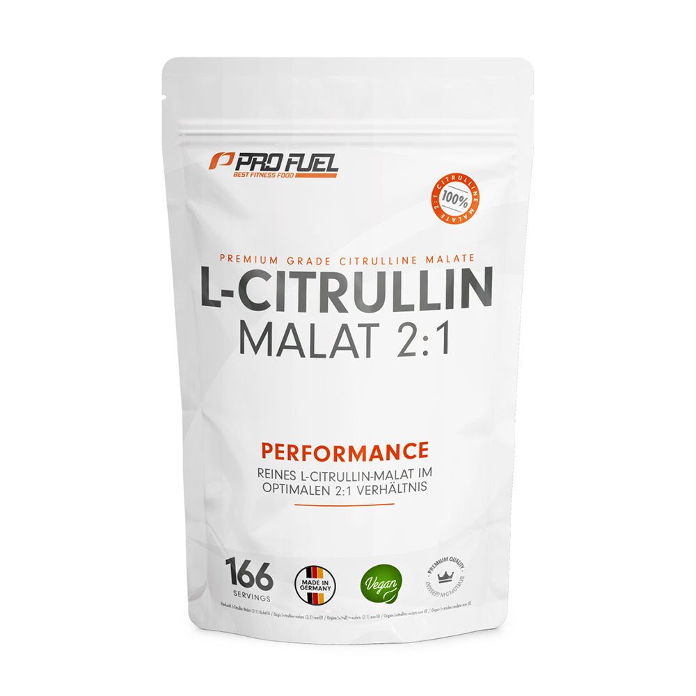 ProFuel L-Citrullin Malat 2:1 500g Beutel – 2g L-Citrullin und 1g Malat pro 3g Portion, 100% vegan, Made in Germany, weisser Hintergrund