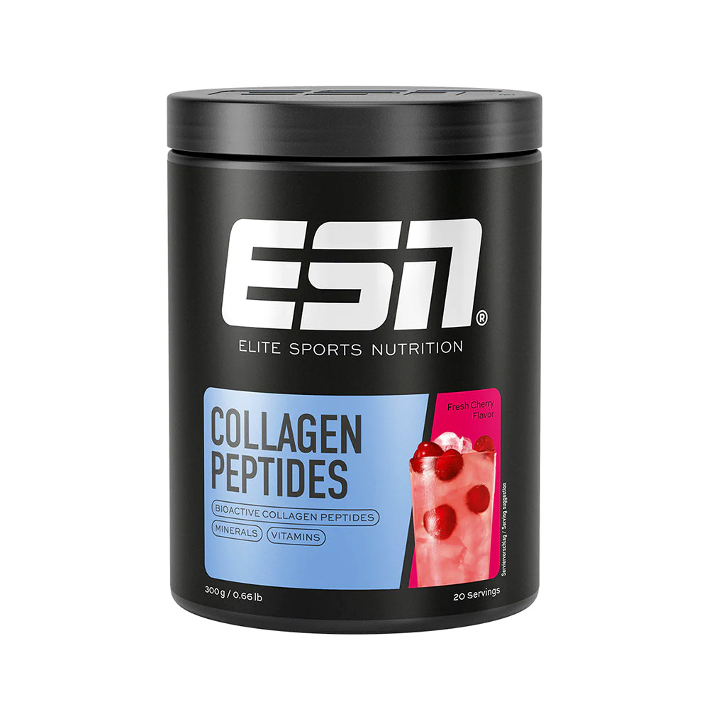 ESN Collagen Peptides 300g Fresh Cherry – Frontansicht des Beutels, 12,5g Kollagenhydrolysat + Vitamin C + Zink + Kupfer