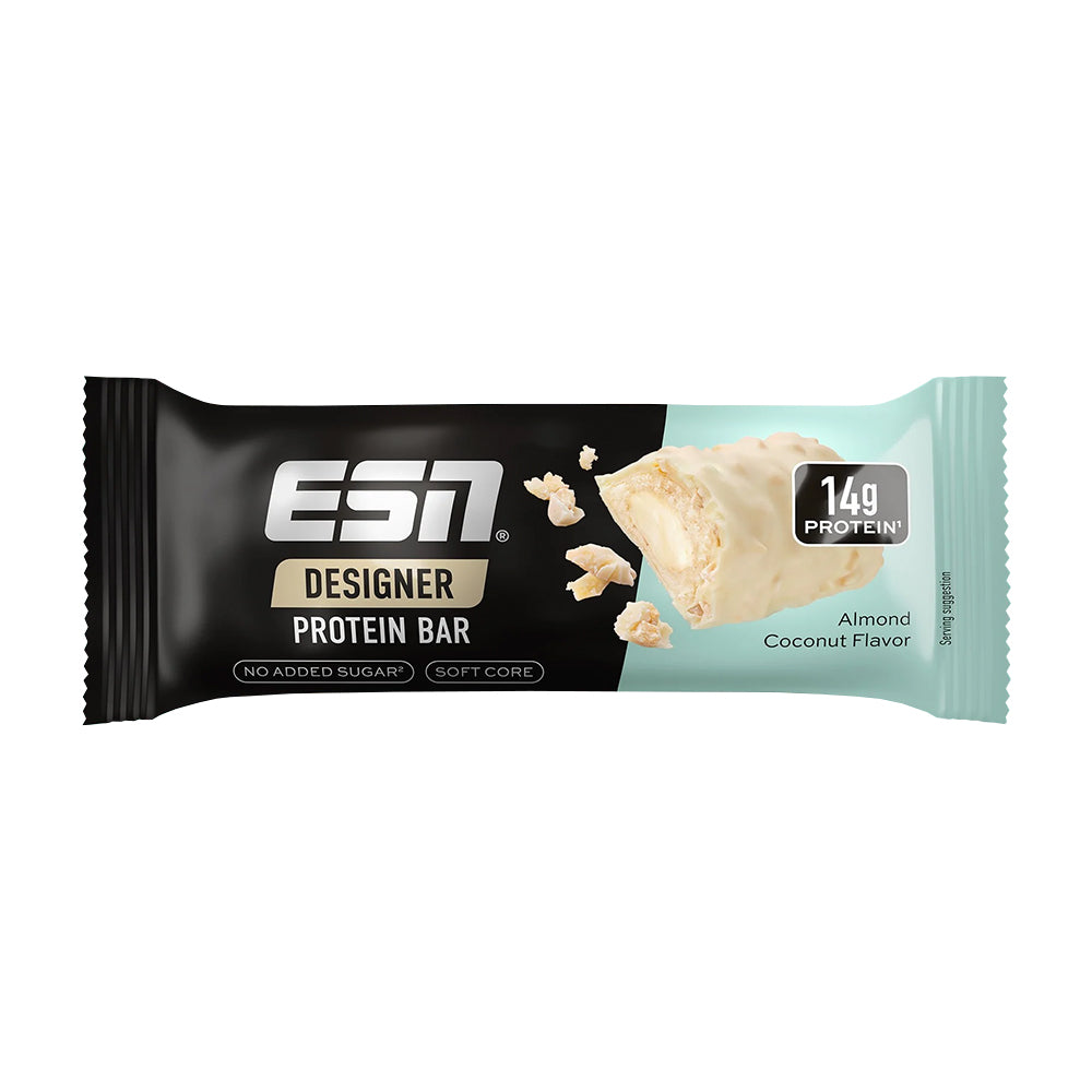 ESN Designer Bar 45g – Einzelriegel Dark Chocolate Salted Almond, 13g Protein, ohne Zuckerzusatz, Soft-Core-Technologie