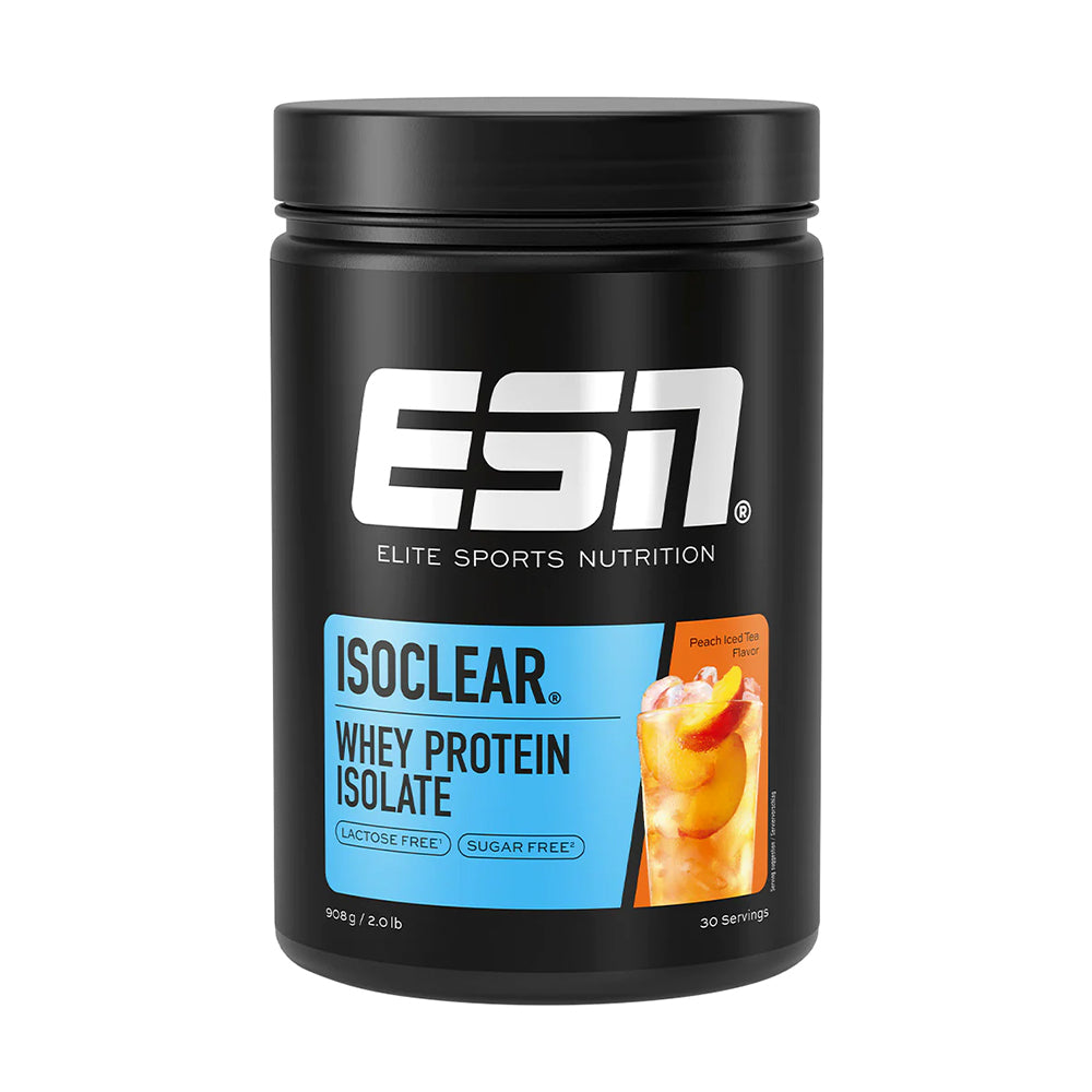 ESN Isoclear 908g Nährwerttabelle – 105kcal, 25g Protein, 0g Fett, 0g Zucker, 0g KH pro 30g Portion, Molkenproteinisolat 98%