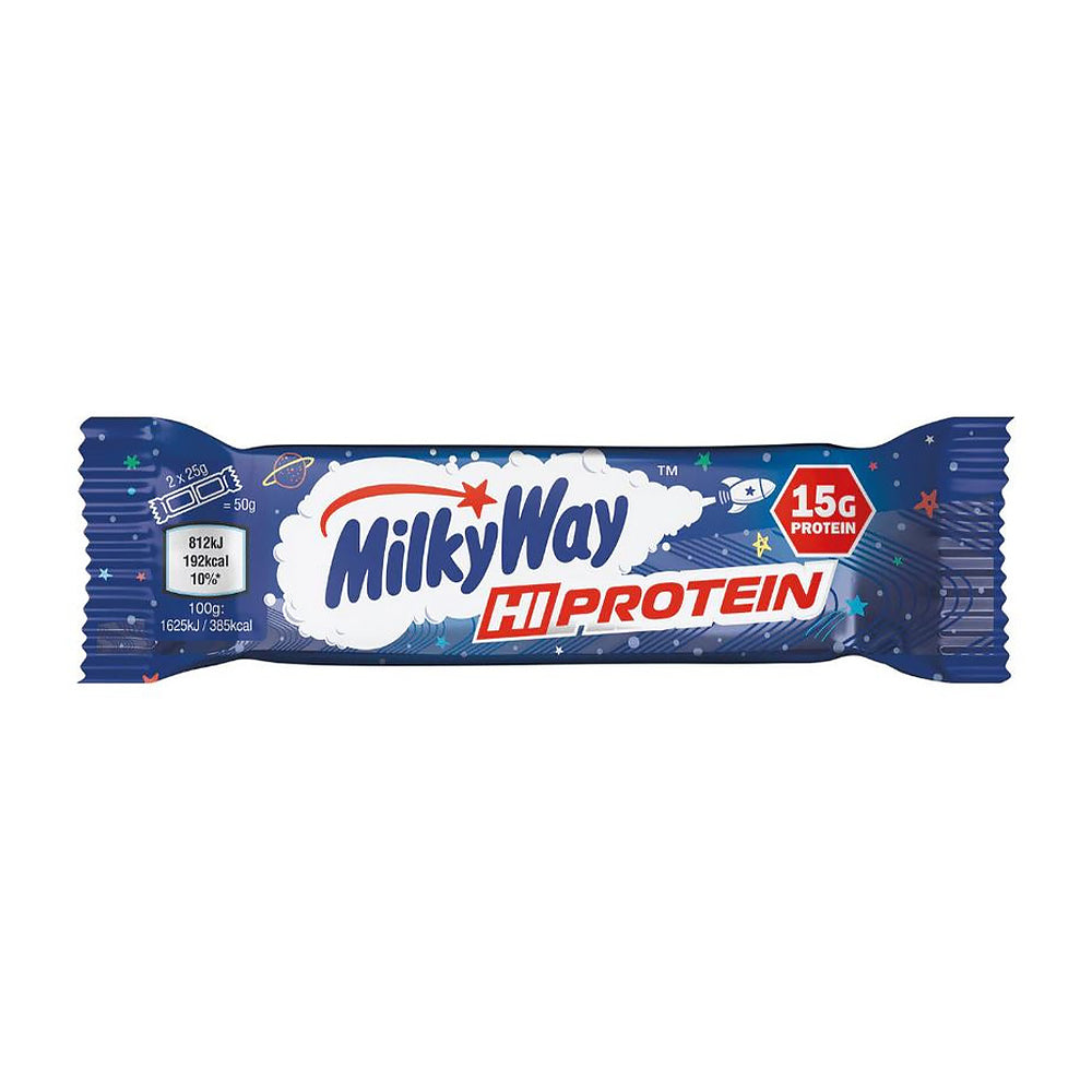 Milky Way High Protein Bar 50g – Frontansicht auf weissem Hintergrund, Milchschokolade