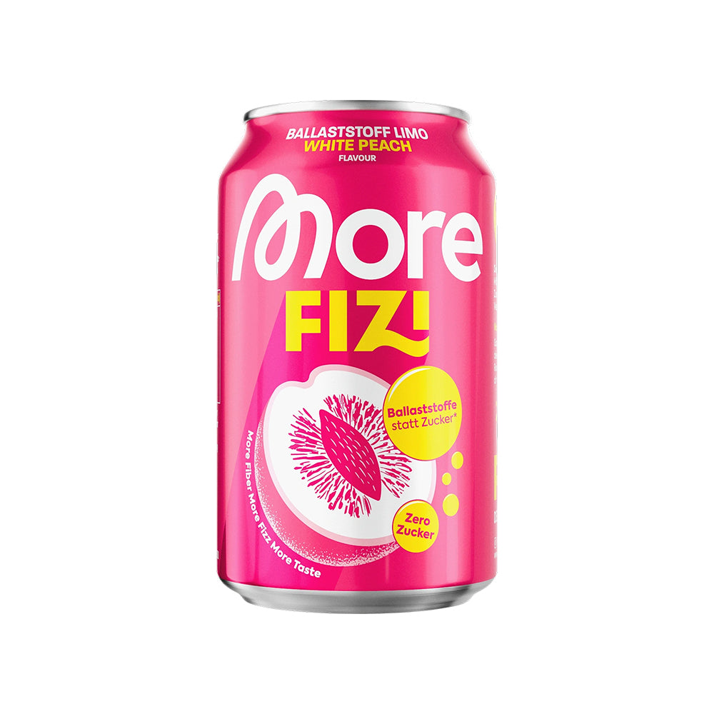 More Nutrition FIZI Ballaststoff Limo 330 ml Dose White Peach weisser Hintergrund
