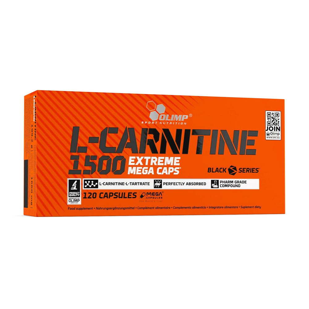 Olimp L-Carnitine 1500 Extreme Mega Caps 120 Kapseln Dose – 1000mg reines L-Carnitin aus L-Carnitin-L-Tartrat pro Kapsel, nicht vegan (Gelatine), weisser Hintergrund