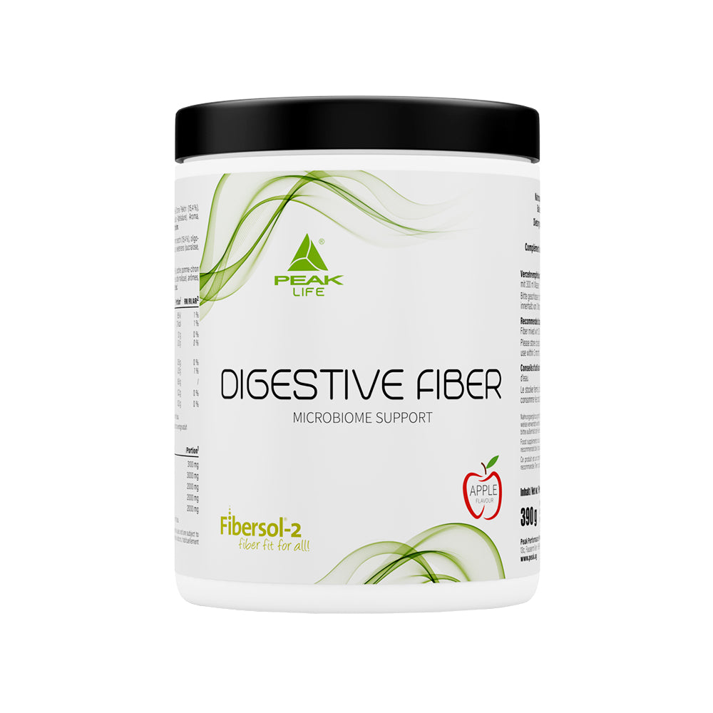 Peak Digestive Fiber 390g Dose – Ballaststoff-Komplex mit Fibersol®-2, Flohsamenschalen, Inulin und Pektin, 100% vegan, weisser Hintergrund