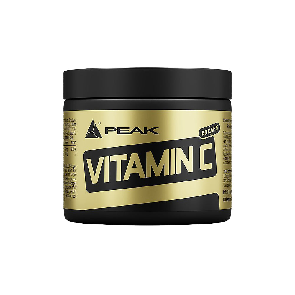 Peak Vitamin C 60 Kapseln – Frontansicht der Dose auf weissem Hintergrund