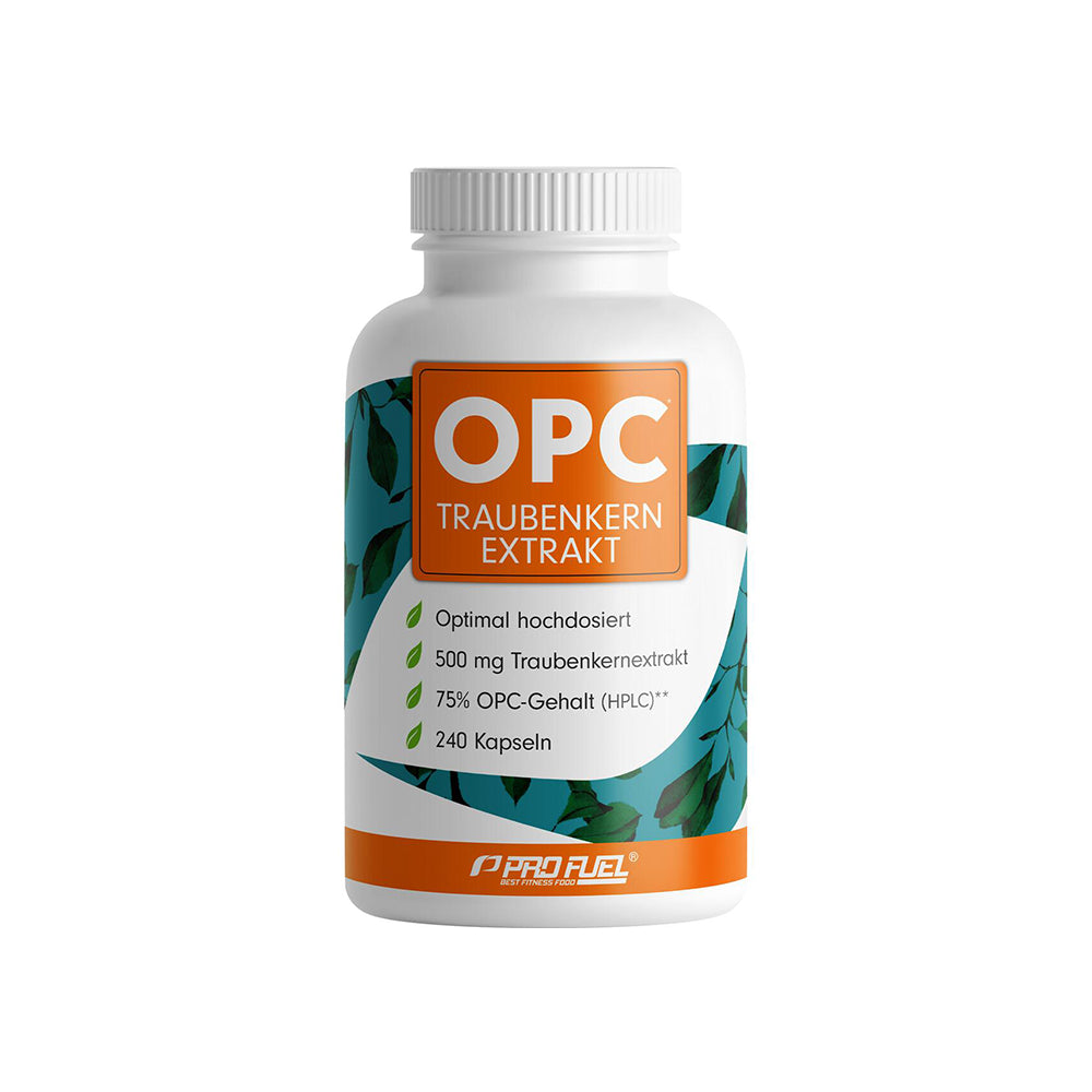 ProFuel OPC Traubenkernextrakt 240 Kapseln Dose – 375mg OPC (75% HPLC-geprüft), 500mg Traubenkernextrakt pro Kapsel, 100% vegan, Made in Germany