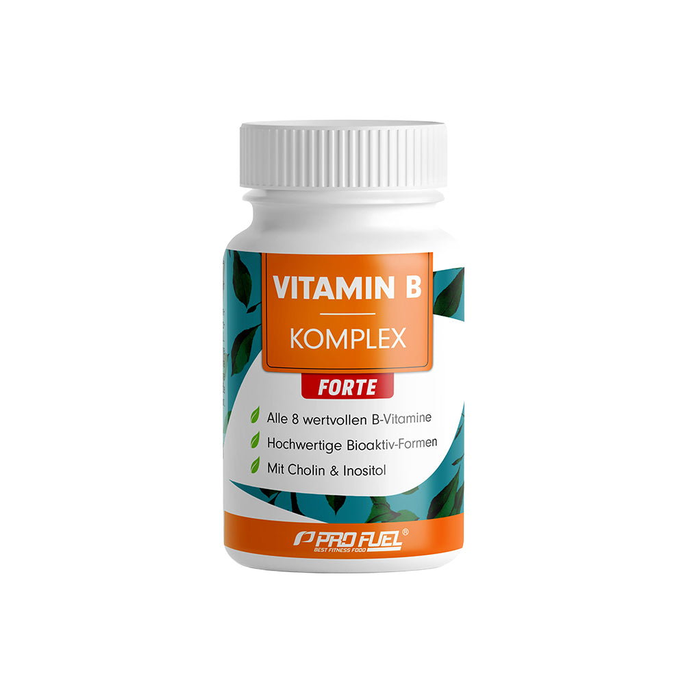 Pro Fuel B Komplex Forte 180 Kapseln Dose alle 8 B-Vitamine hochdosiert vegan weisser Hintergrund