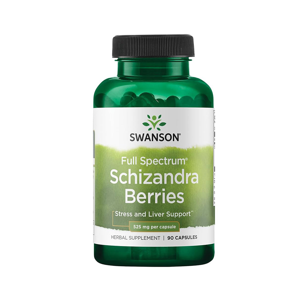 Swanson Full Spectrum Schizandra Berries 525mg 90 Kapseln Schisandra chinensis weisser Hintergrund