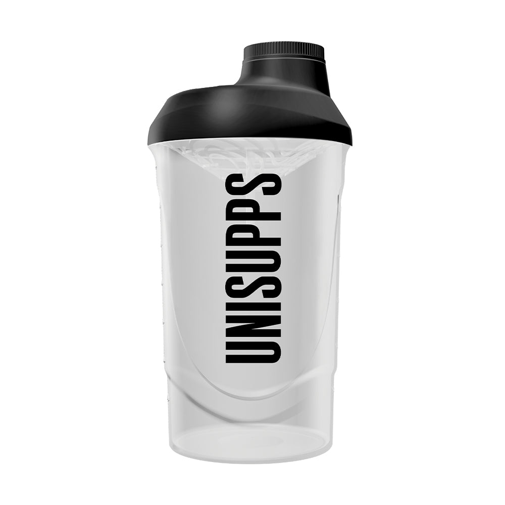 UNISUPPS Shaker 700ml transparent BPA-frei integriertes Sieb auslaufsicherer Schraubverschluss weisser Hintergrund