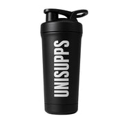 UNISUPPS Metall Shaker Edelstahl 750 ml schwarzes Matt-Finish Seitenansicht weisser Hintergrund