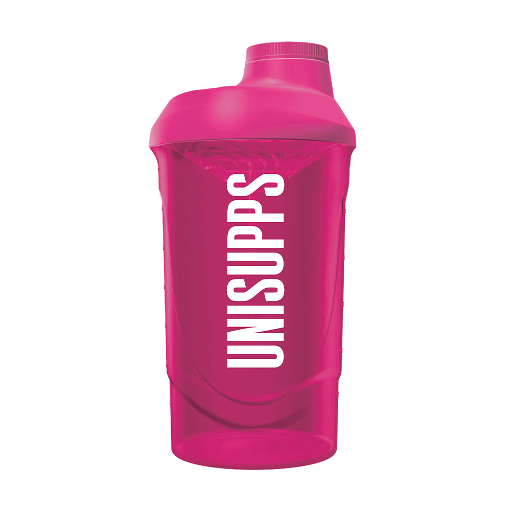 UNISUPPS Shaker 700ml Pink BPA-frei integriertes Sieb auslaufsicherer Schraubverschluss weisser Hintergrund