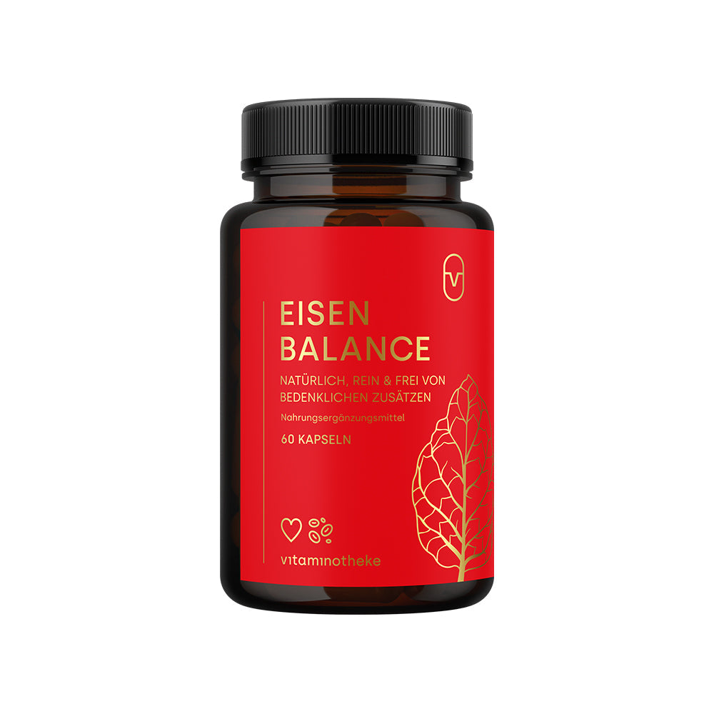 Vitaminotheke Eisen Balance 60 Kapseln Dose weisser Hintergrund Eisenbisglycinat Curryblatt