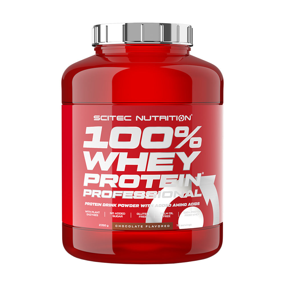 Scitec Nutrition 100% Whey Protein Professional 2350g – Frontansicht der Verpackung auf weissem Hintergrund