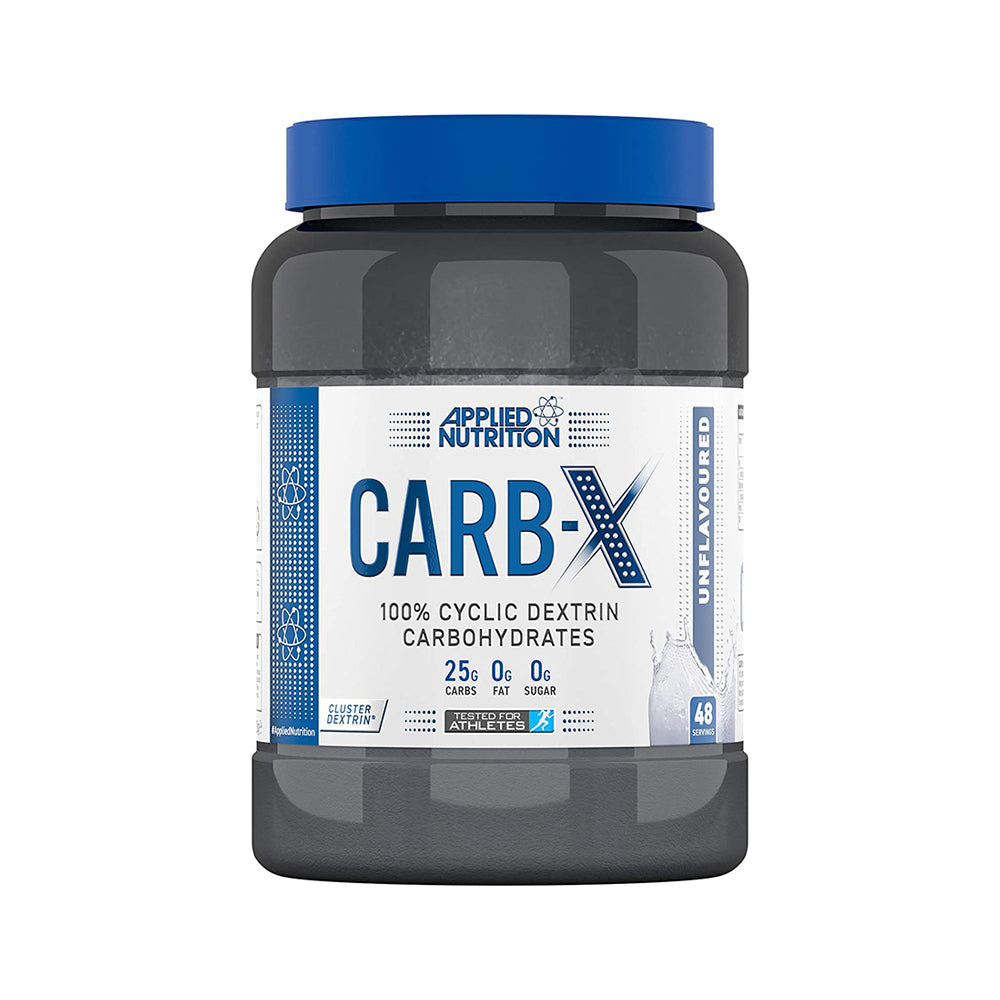 Applied Nutrition Carb-X Cluster Dextrin 1200g – Frontansicht der Dose, 100g Kohlenhydrate/100g, 0g Zucker, Tested for Athletes