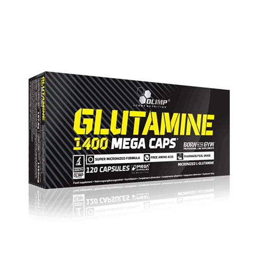 Olimp L-Glutamine 1400 Mega Caps 120 Kapseln – Frontansicht der Verpackung auf weissem Hintergrund