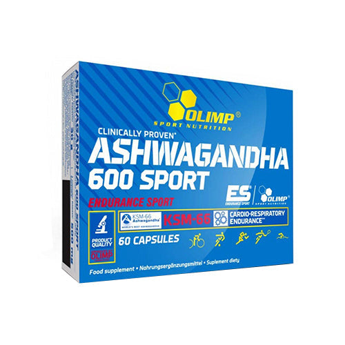 Olimp Ashwagandha 600 Sport Edition 60 Kapseln – Frontansicht der Verpackung auf weissem Hintergrund