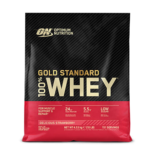 Optimum Nutrition Gold Standard 100% Whey 4530g – Frontansicht der Dose auf weissem Hintergrund, Vanilla Ice Cream