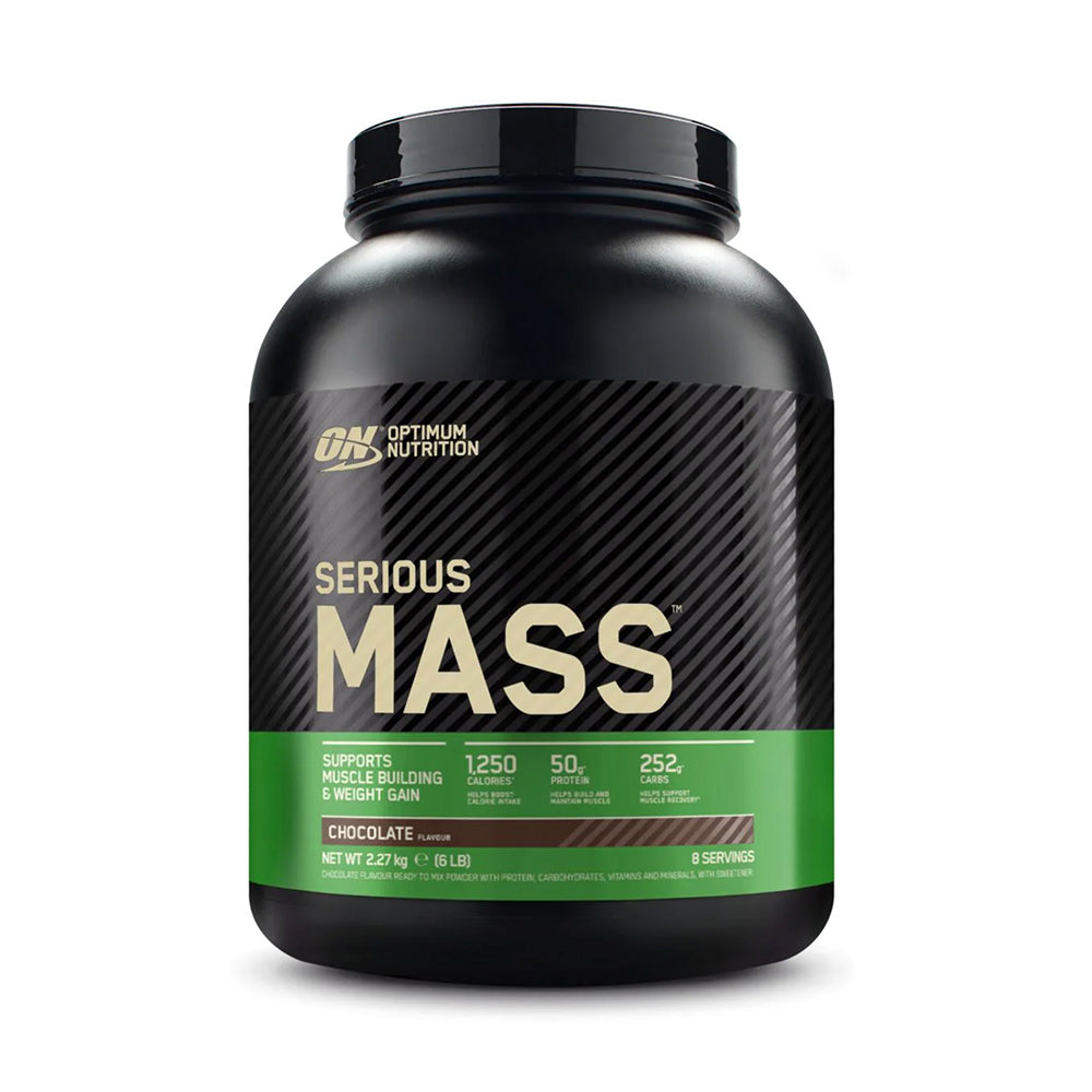 ON Serious Mass 2670g – Frontansicht der Dose Chocolate auf weissem Hintergrund, Weight Gainer