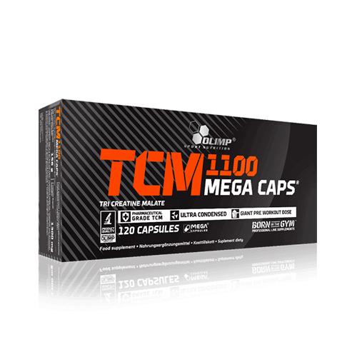 Olimp TCM Tri-Creatine Malate 1100 Mega Caps 120 Kapseln – Frontansicht der Verpackung auf weissem Hintergrund