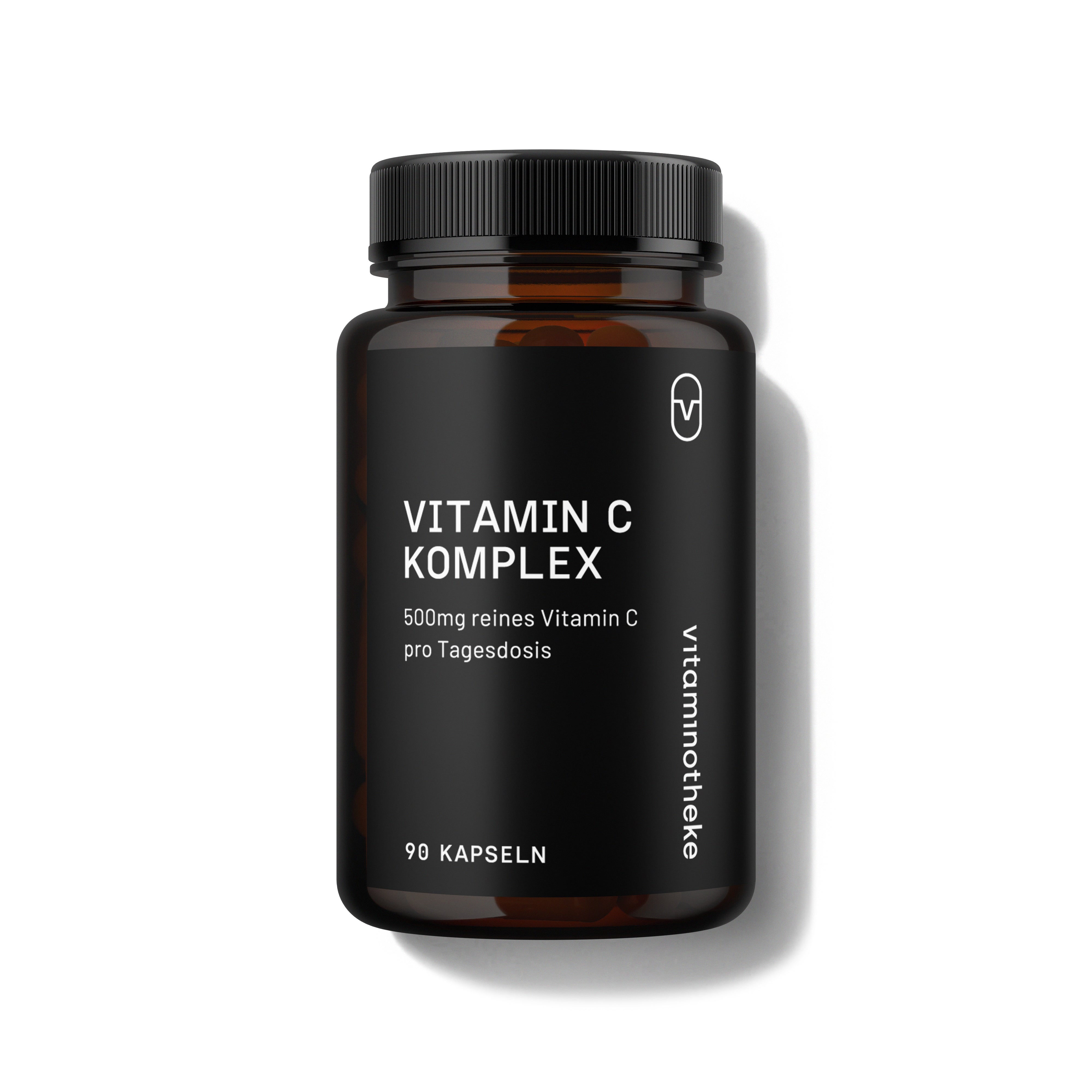 Vitaminotheke Vitamin C Komplex – Frontansicht der Dose, 10 Vitamin-C-Formen, 470mg Vitamin C pro Tagesdosis, vegan