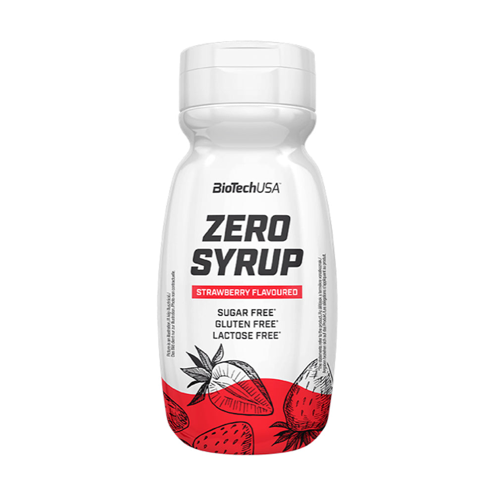 BioTechUSA Zero Syrup – Nahaufnahme Sirup-Flasche, energiearm 8kcal/100ml, fettfrei, glutenfrei, ohne Aspartam