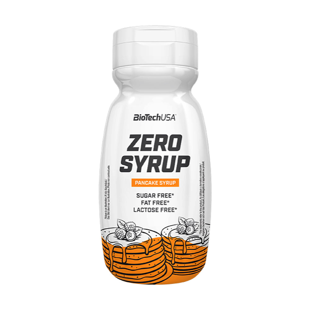 BioTechUSA Zero Syrup 320ml – Frontansicht der Flasche Ahornsirup-Variante, zuckerfrei, mit Süssungsmitteln